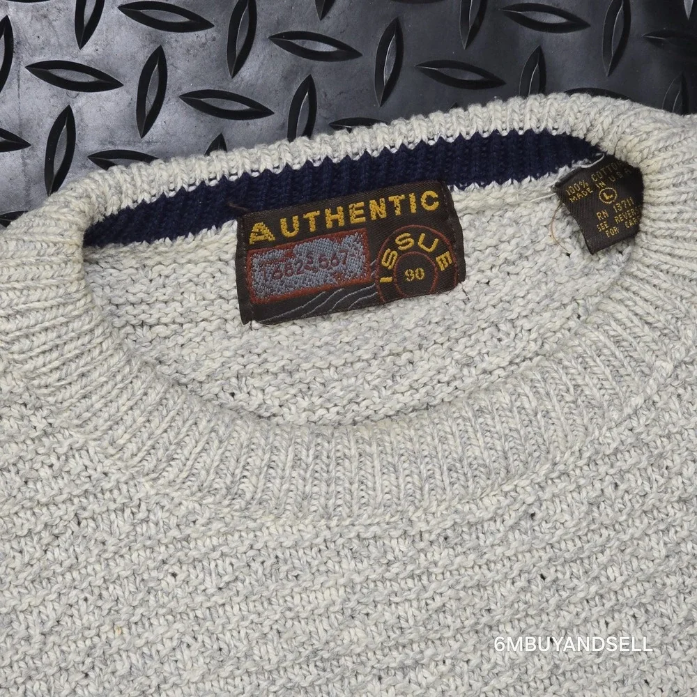 Authentic‎ Issue 90 Vintage Mens Large Cotton Knit Fair Isle Sweater Made in USA